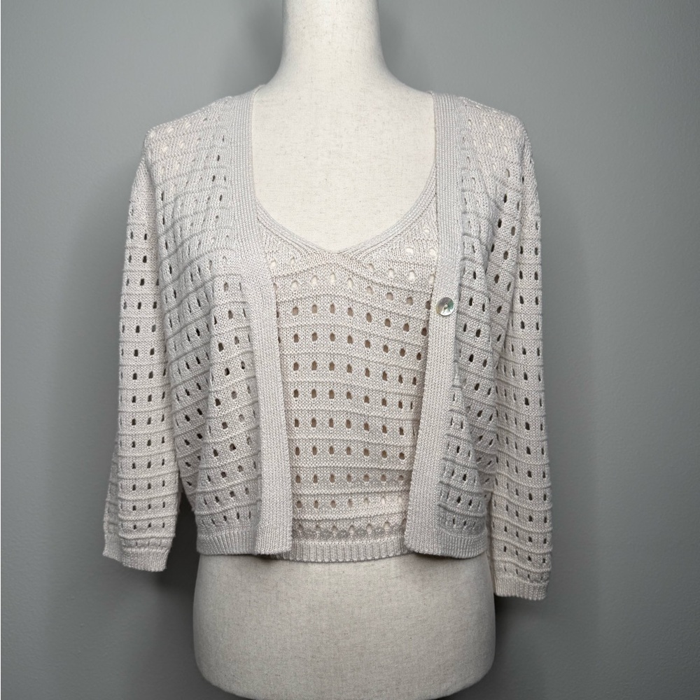 Marbella Openwork-knit Cream Women's Sweater Set